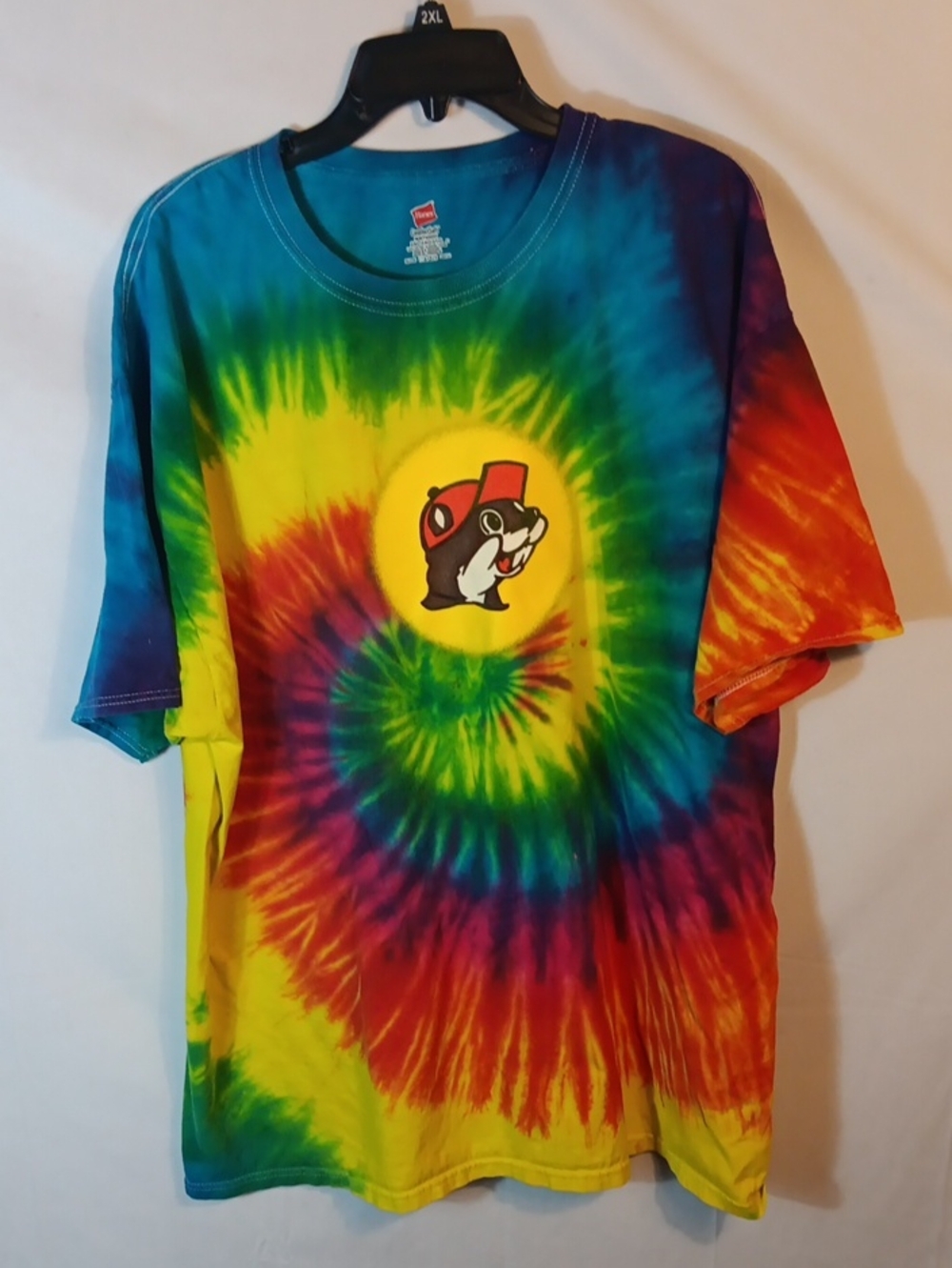 Hanes Tie-Dye Unisex Tee with Buc-ees Beaver Graphic - Yellow, Green, Blue, Red